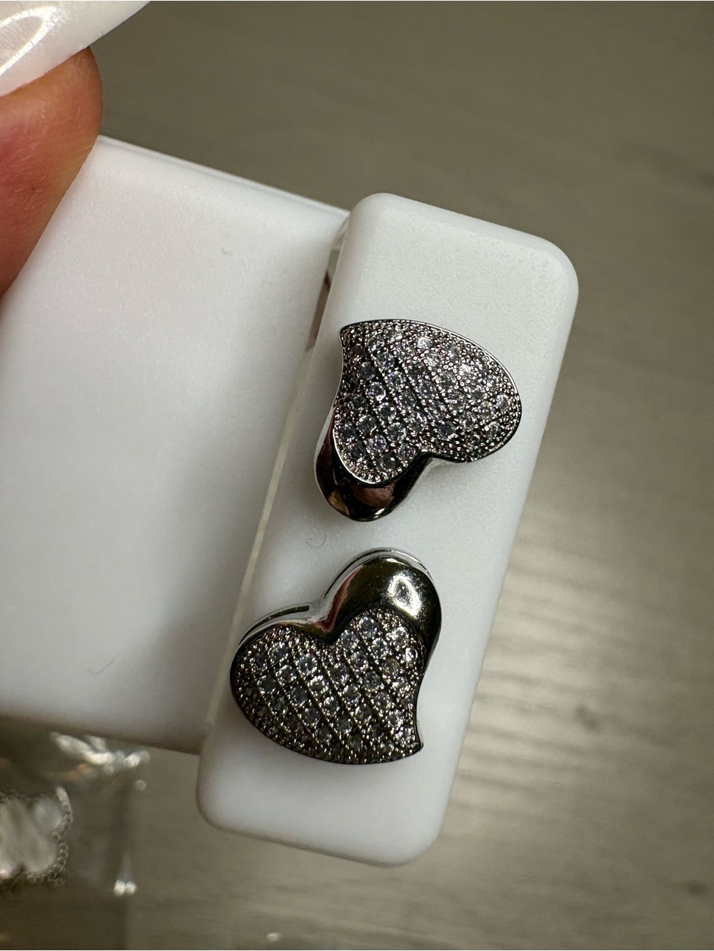 Gold plated Pave‎ Heart Earrings - Sparkling Silver Heart Studs